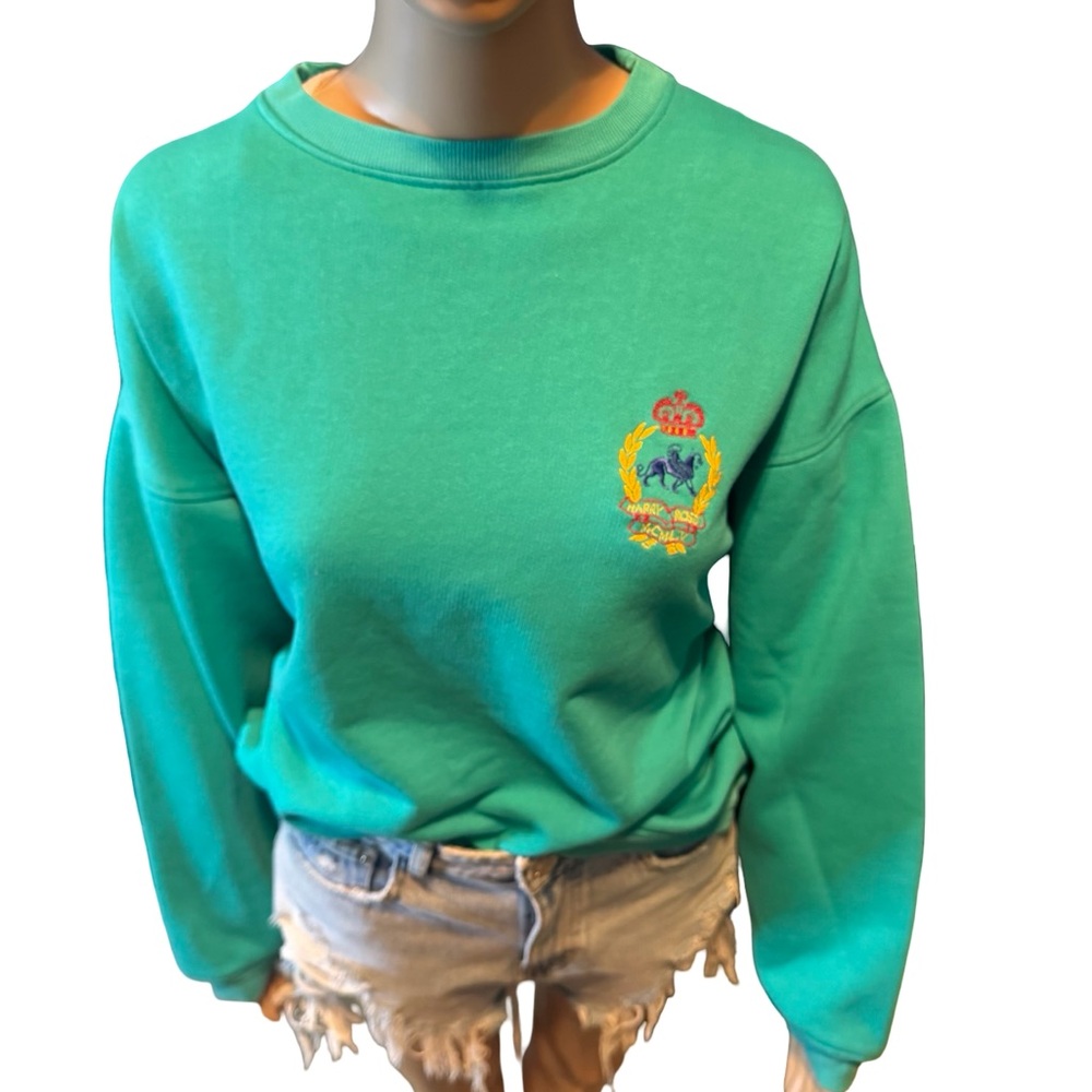 Embroidered Crest Crewneck Sweatshirt in Teal - Picture 4 of 10